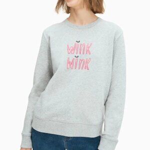 Kate Spade Wink Wink Pink Embroidery Grey Pullover Long Sleeve Crew Sweatshirt S